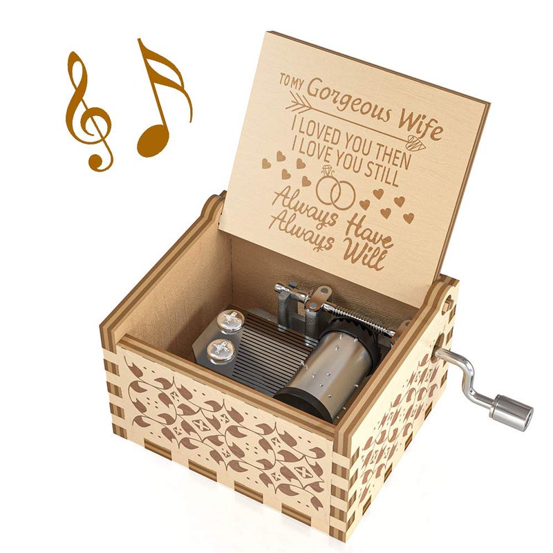 Ucuber You are My Sunshine Music Box, Gifts for Wife from Husband, Wood Laser Engraved Vintage Hand Cranked Cute Boxes, Best Gift for Birthday/Valentine's Day (Husband to Wife) - Image 1